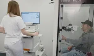 Aufnahme Patient bei der Lungenfunktionstestung